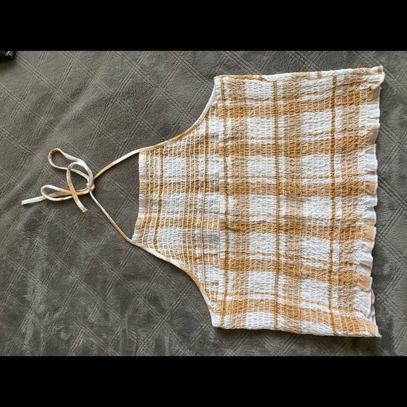 backless yellow and white plaid shirt - Picture 2 of 2